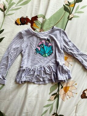 PrettyLittleThing Lilac Striped Long-Sleeve Top with Monster Graphic & Peplum